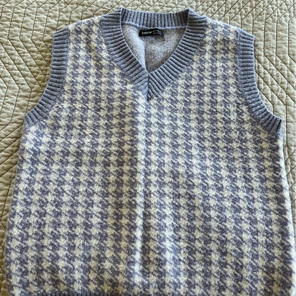 Lavender and white SHEIN sweater vest great condition. Polyester and cotton